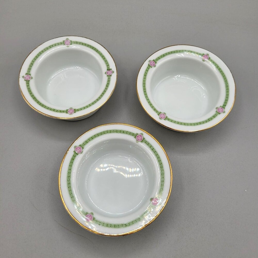 Hutschenreuther Bavaria Porcelain Ramekins Gold Rim Floral Design Set of 3